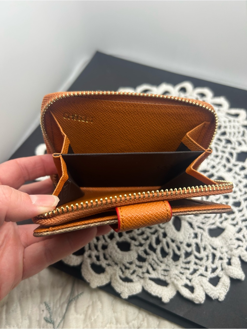 COACH Brown Signature Canvas Wallet with Orange Tab - Picture 3 of 4